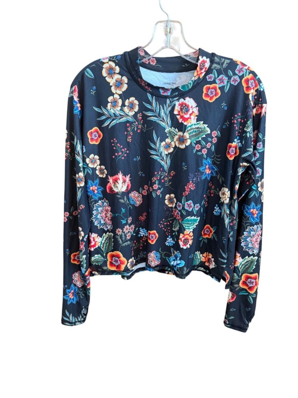 Johnny Was XS Bee Active Floral Long Sleeve Top Black Multicolor Polyester XS